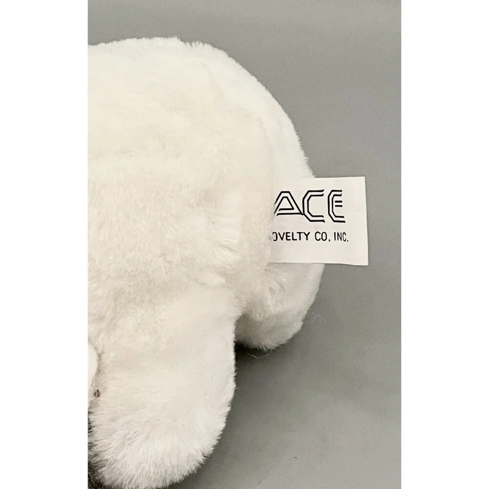 Vintage Ace Novelty Co  Bunny Rabbit Plush 8” White Red Polka Dots Easter